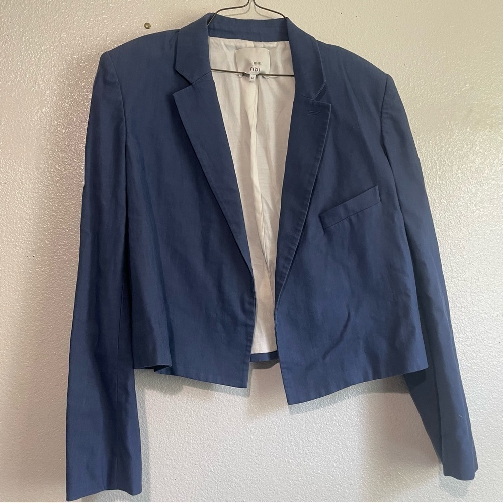 Tibi Cropped Linen Coastal Blue Blazer Jacket Size: 10 (Large) - Picture 5 of 12